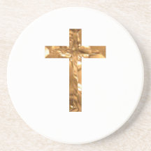 Gold Cross on White Background Drink Coaster