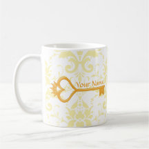 Gold Crown Heart Key Coffee Mug