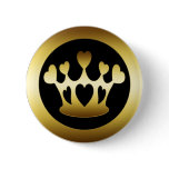 GOLD CROWN WITH HEARTS PINBACK BUTTON