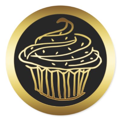 GOLD CUPCAKE ROUND STICKER by dgpaulart