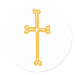 Gold Cut Out Ornate Cross Round Sticker
