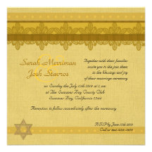 Gold Damask Brocade  jewish wedding Personalised Invite