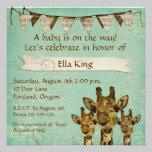 Gold Damask Giraffes  Blue Baby Invitation invitations