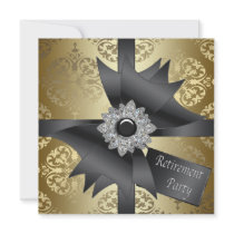 Gold Damask Gold Womans Retirement Party Custom Invitations