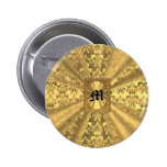 Gold damask monogram pinback button