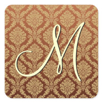 GOLD Damask Wedding Square Sticker