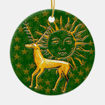 Gold Deer & Sun #2 Christmas Ornament