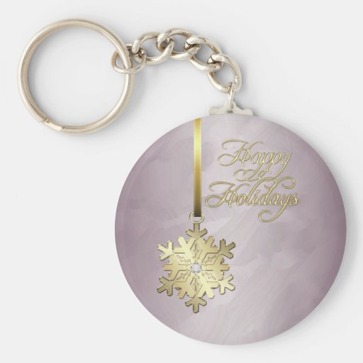 Gold Diamond Snowflake Bronze Holiday Keychain