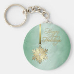 Gold Diamond Snowflake Green Foil Holiday Keychain