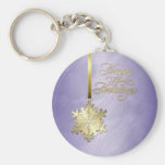 Gold Diamond Snowflake Purple Holiday Keychain