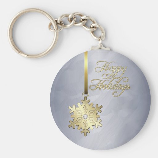 Gold Diamond Snowflake Silver Holiday Keychain