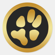 GOLD DOG PAW PRINT ROUND STICKERS