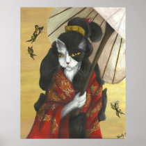Gold Dragon Kimono Cat poster