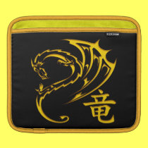 Gold Dragon with Kanji Symbol ipad sleeves