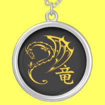 Gold Dragon with Kanji Symbol necklaces