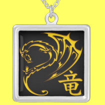 Gold Dragon with Kanji Symbol necklaces