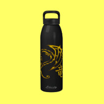 Gold Dragon with Kanji Symbol water bottles