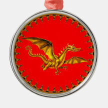 gold dragon with red background christmas tree ornament