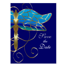 Gold Dragonfly Tiara Save the Date Postcard