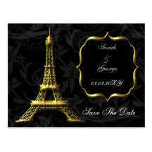 gold Eiffel Tower French wedding Save the Date Postcard