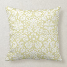 Gold fancy floral damask throw pillow