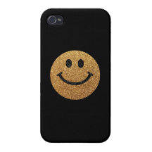 Gold faux glitter smiley face iPhone 4 covers
