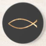 Gold Fish Symbol on Black Background Coasters