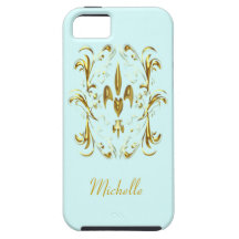 Gold Fleur de Lis Heart Pattern (blue)