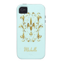 Gold Fleur de Lis Heart Pattern (blue) Case-Mate iPhone 4 Covers