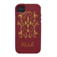 Gold Fleur de Lis Heart Pattern (bordeaux) Case-Mate iPhone 4 Covers