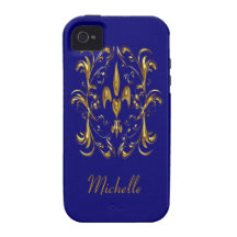 Gold Fleur de Lis Heart Pattern (dark blue) iPhone 4 Cover