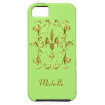 Gold Fleur de Lis Heart Pattern (lime)