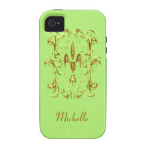 Gold Fleur de Lis Heart Pattern (lime) Case-Mate iPhone 4 Covers