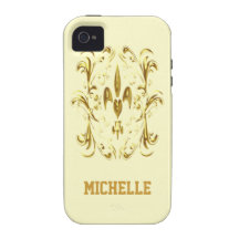 Gold Fleur de Lis Heart Pattern (neutral) iPhone 4/4S Covers