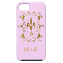 Gold Fleur de Lis Heart Pattern (pink)