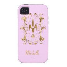 Gold Fleur de Lis Heart Pattern (pink) iPhone 4/4S Cases