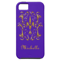 Gold Fleur de Lis Heart Pattern (purple) iPhone 5 Cases