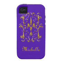 Gold Fleur de Lis Heart Pattern (purple) Case-Mate iPhone 4 Cases