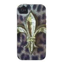 GOLD FLEUR-DE-LIS WITH LEOPARD FRAME VIBE iPhone 4 CASE