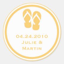 Gold flip flop thong wedding favour tag seal label round sticker