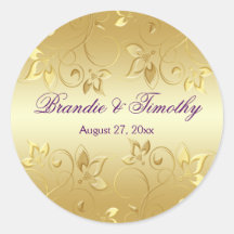Gold Floral and Purple 1.5" Round Sticker