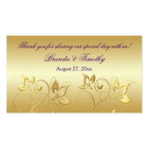 Gold Floral and Purple Wedding Favour Tag Business Card Template