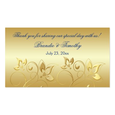 Gold Floral and Royal Blue Wedding Favour Tag by NiteOwlStudio