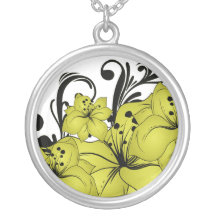 Gold Floral Black Scrolls Personalized Necklace