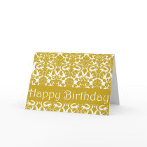 Gold Floral Damask Happy Birthday Card