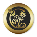 GOLD FLORAL MONOGRAM LETTER C REFRIGERATOR MAGNET