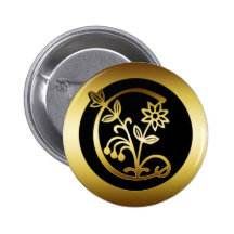 GOLD FLORAL MONOGRAM LETTER C PINBACK BUTTON