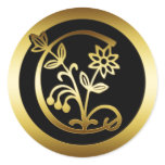 GOLD FLORAL MONOGRAM LETTER C STICKERS