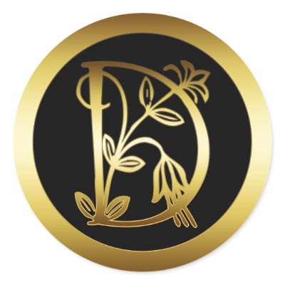 GOLD FLORAL MONOGRAM LETTER D ROUND STICKERS by dgpaulart