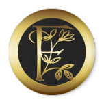 GOLD FLORAL MONOGRAM LETTER F FRIDGE MAGNETS